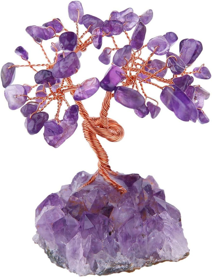 KYEYGWO Geld Baum umwickelt auf Crystal Base Bonsai Skulptur Figur für viel Glück Amethyst 7CM-13CM,