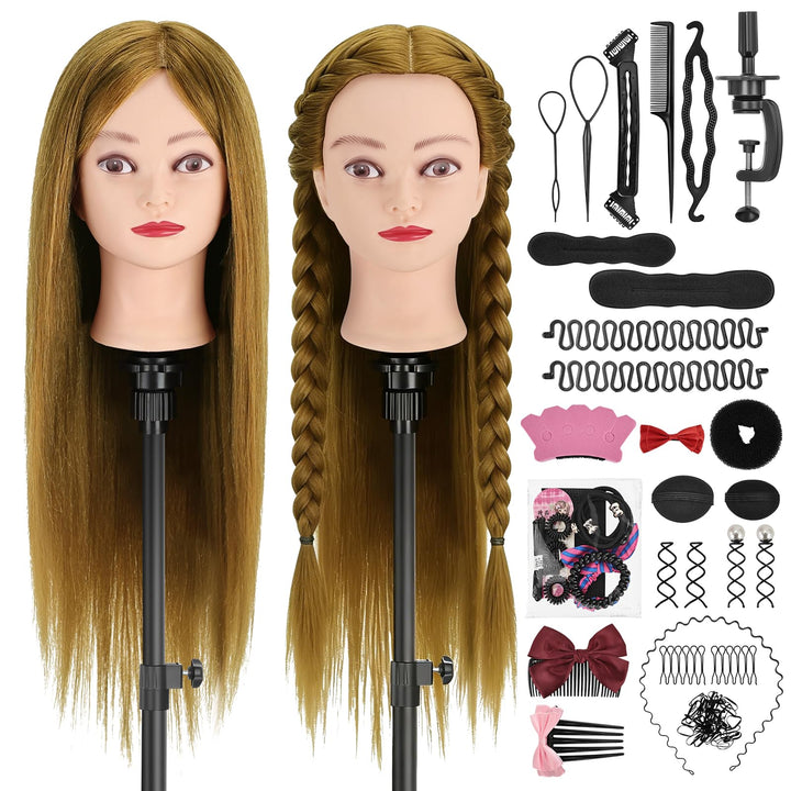 Übungskopf, TwoWin 80% Echthaar Friseurkosmetik Mannequin Kopf mit Klammerständer und Geschenken - G