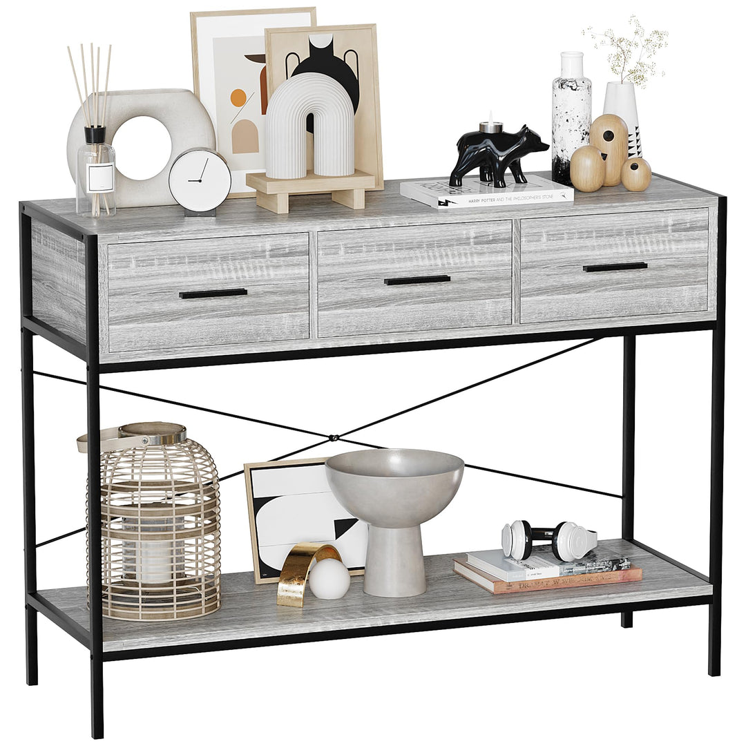 Vida Designs Brooklyn Konsolentische, Holzwerkstoff, Grau, 3 Drawer Grau 3 Drawer, Grau 3 Drawer