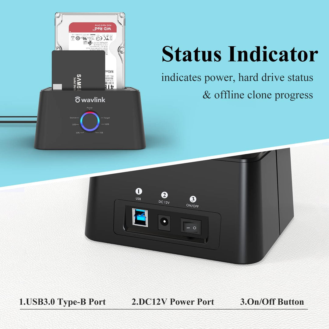 WAVLINK Dual Bay SATA zu USB3.0 / USB C Externe Festplatten Docking Station für 2,5 oder 3,5-Zoll-HD