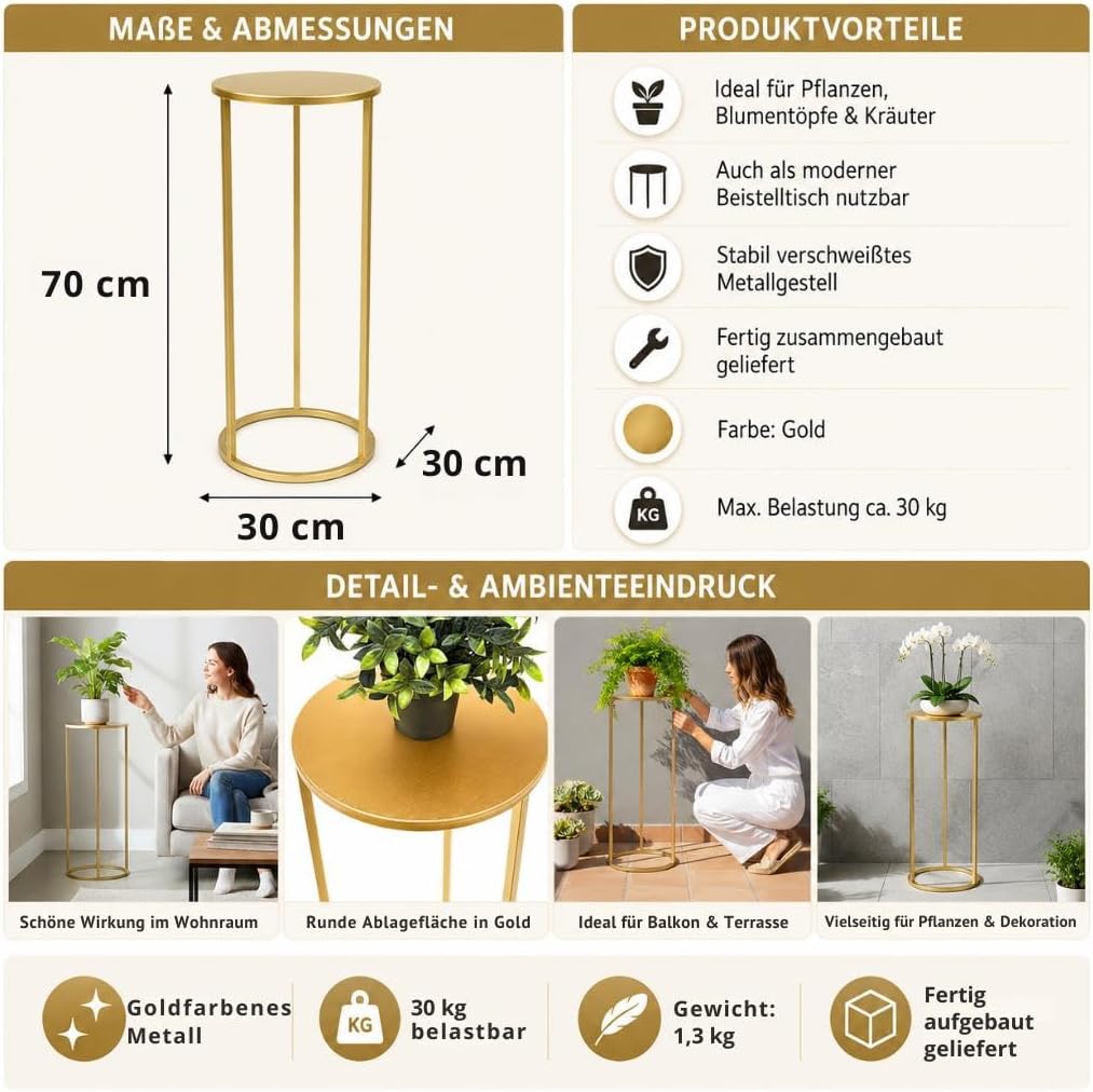 DanDiBo Blumenhocker Metall Gold Rund Blumenständer Beistelltisch 96510 Blumensäule Modern Pflanzens
