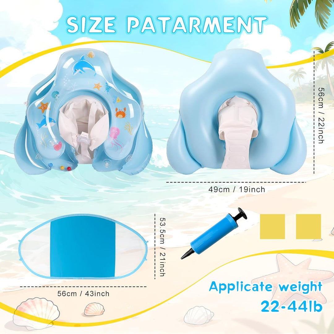 Baby Schwimmring mit abnehmbarem Sonnenschutz und Glöckchen, inklusive 1 x Handpumpe und 2 x Reparat
