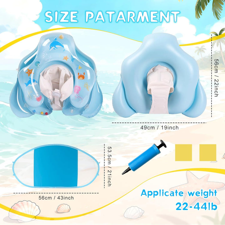 Baby Schwimmring mit abnehmbarem Sonnenschutz und Glöckchen, inklusive 1 x Handpumpe und 2 x Reparat