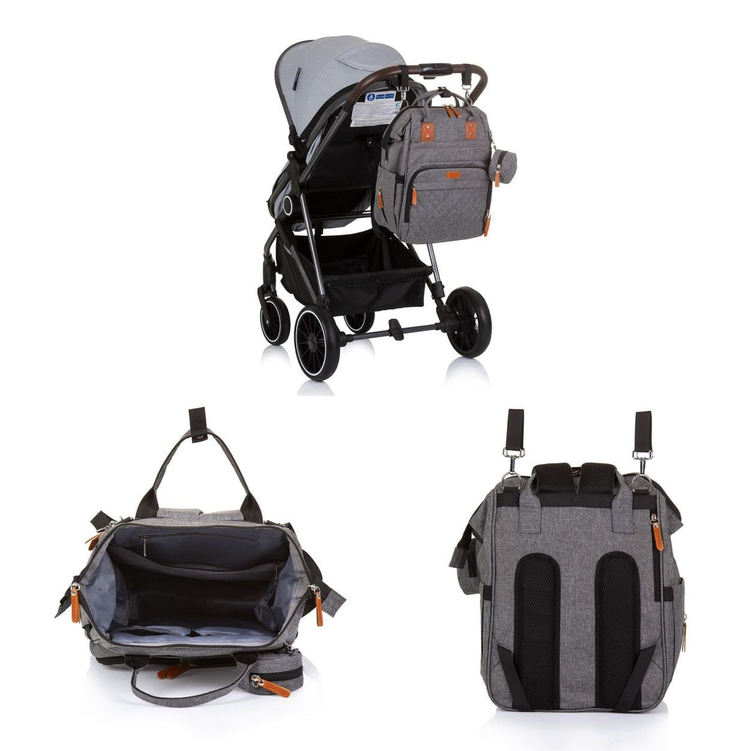 Chipolino Wickeltasche, Kinderwagen Rucksack Reissverschluss Schnullertasche, Farbe:grau, Grau
