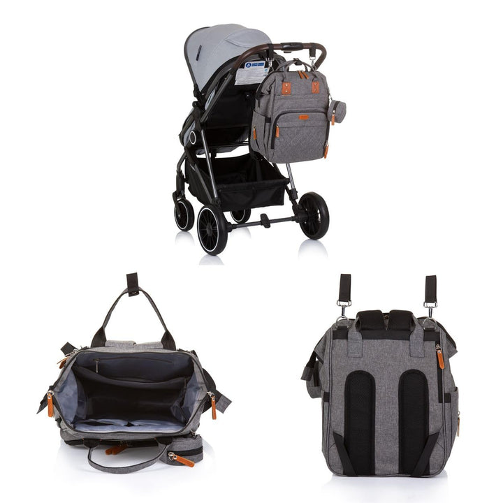 Chipolino Wickeltasche, Kinderwagen Rucksack Reissverschluss Schnullertasche, Farbe:grau, Grau