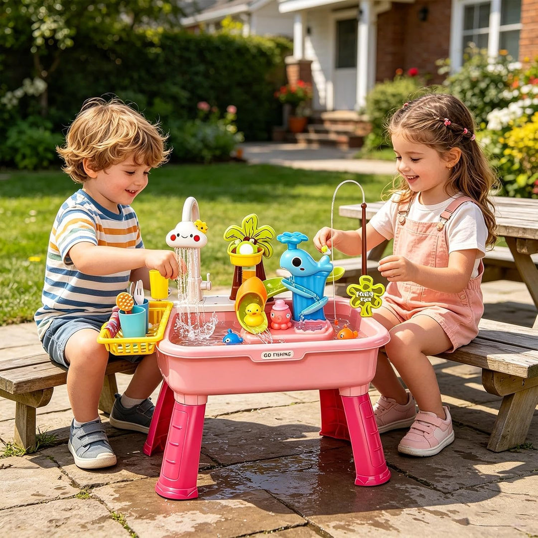 Sand- Und Wasserspieltisch, 54 X 29 X 53 cm, Outdoor-Aktivitäts-Wassertisch, Drehbarer Wasserhahn, K