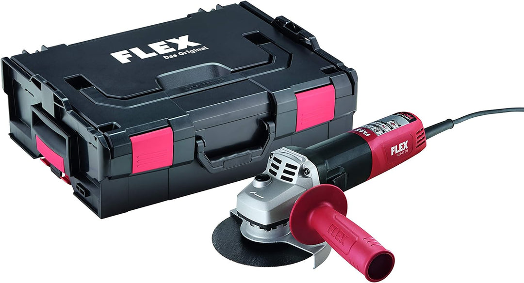 Flex Winkelschleifer LE 9-11 125 (ø 125 mm, 900 Watt, Schleifmaschine inkl. Transportbox L-Boxx, Zus