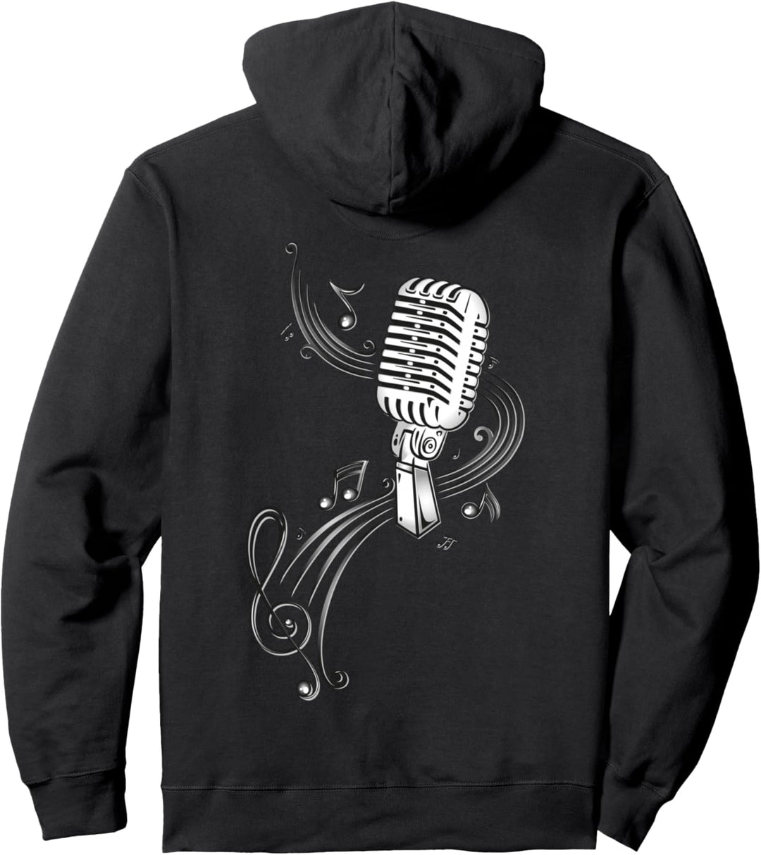 Retro Musik Mikrofon mit Musiknoten und Notenschlüssel Pullover Hoodie