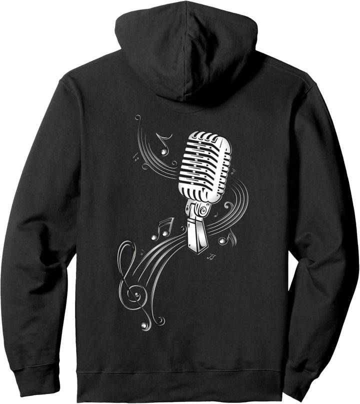 Retro Musik Mikrofon mit Musiknoten und Notenschlüssel Pullover Hoodie
