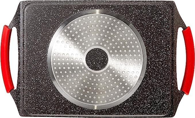 ROYAL SWISS® Pro Grill – Rechteckige Induktions-Grillplatte 45 x 27 cm – Aluminiumguss mit Antihaftb