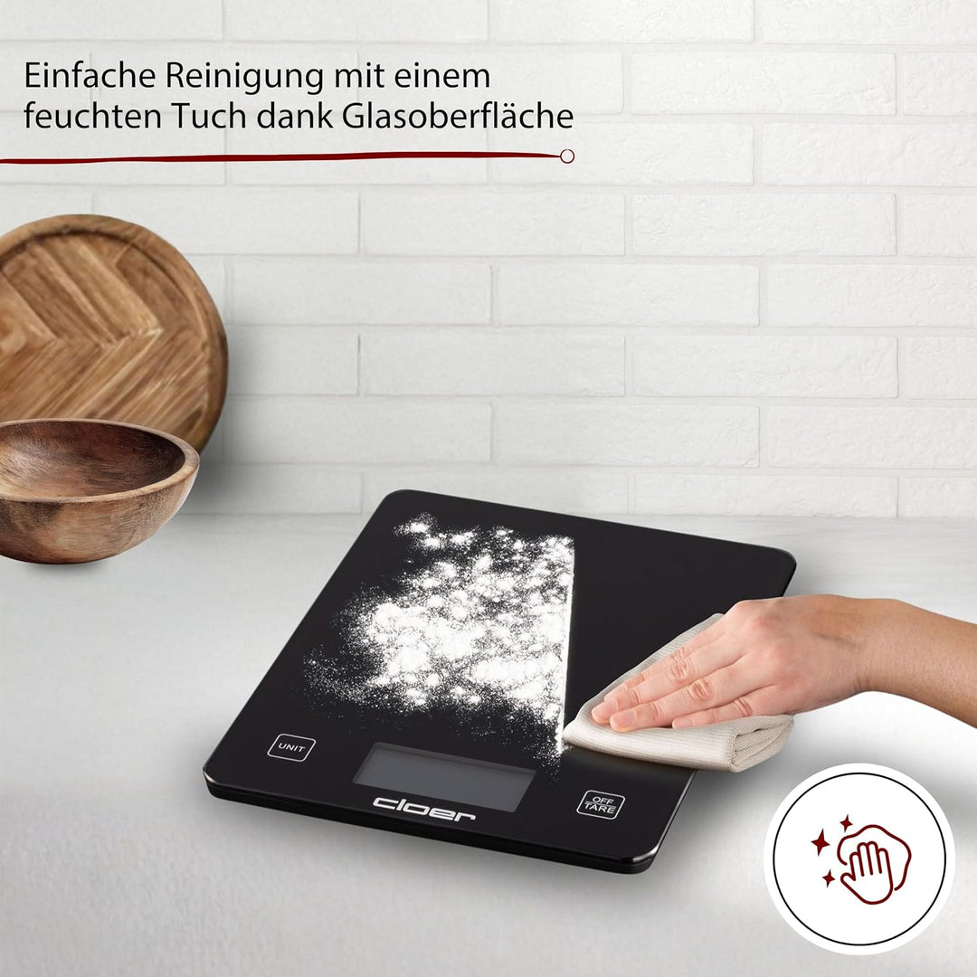 Cloer 6870 Digitale Küchenwaage für bis zu 10 kg, Zuwiegefunktion, Gewichtsmessung in 1g Schritten,