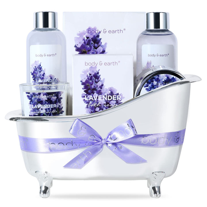 BODY & EARTH Lavendel Wellness Set für Frauen 7 tlg. Beauty Set, Badeset Frauen Geschenk, Geburtstag