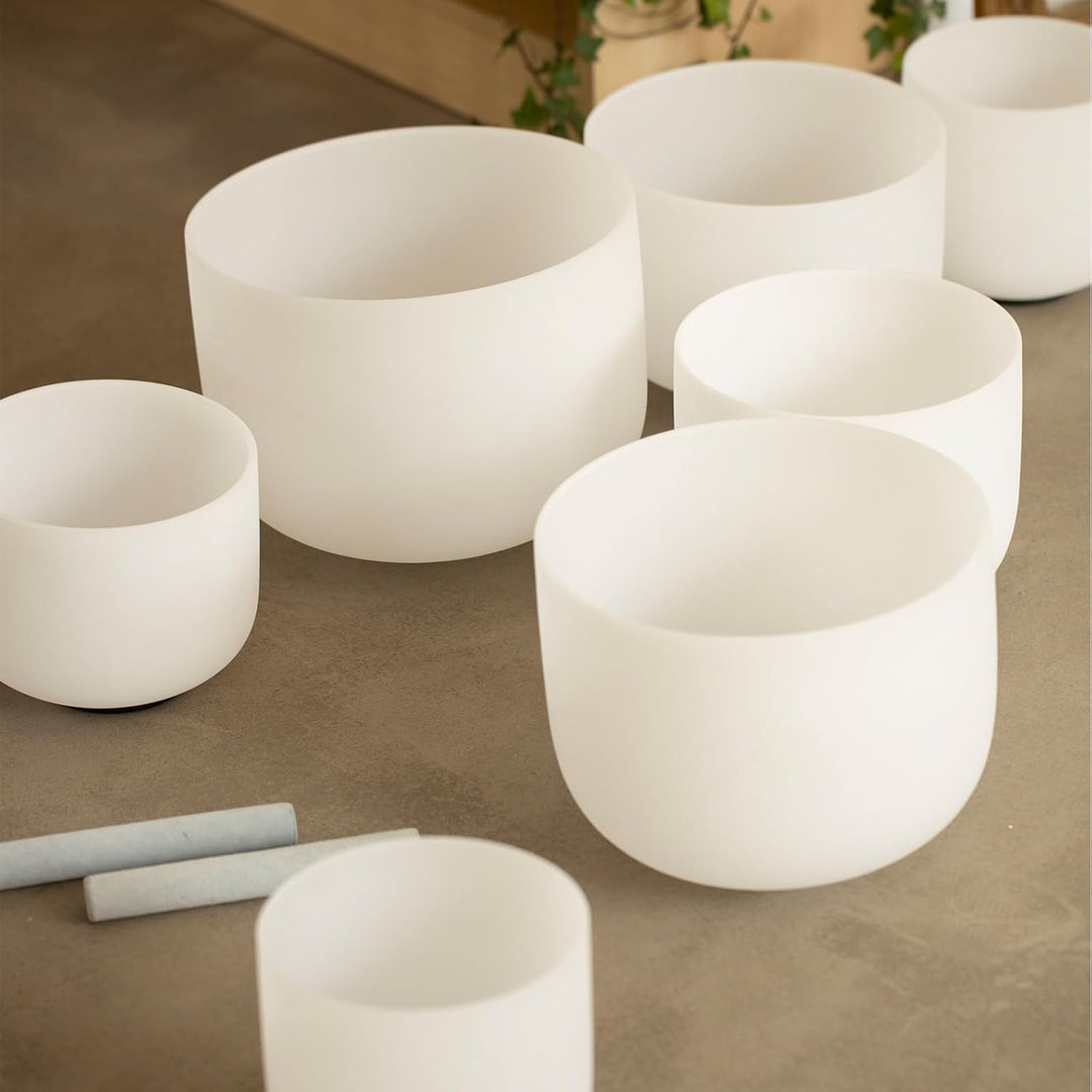 KVKA 432hz 7-12 Zoll Kristallschale Set aus 7 Stück Kristallklangschale mit Tragetasche, 7pcs White
