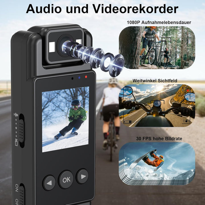 1080P Körperkamera,POV Camera Tragbare Mini Kamera Mini Überwachungskamera mit 180° drehbarem Objekt