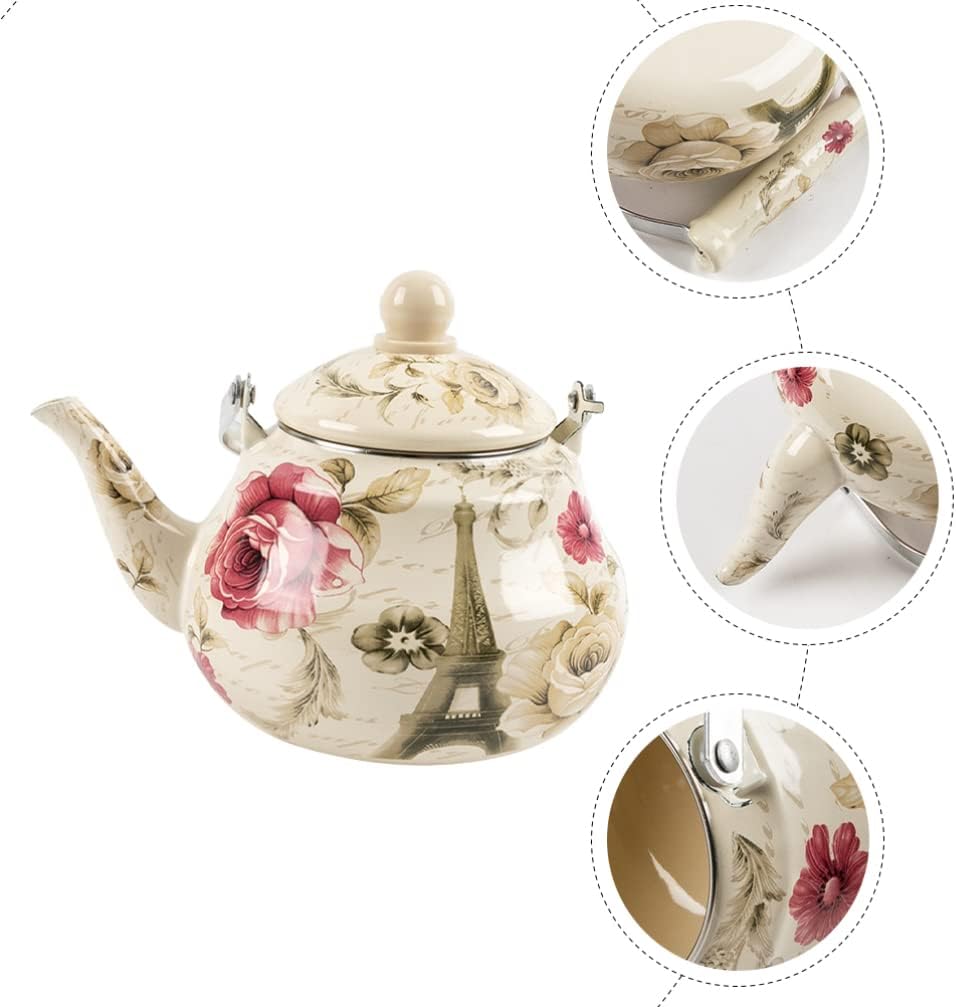 BESTonZON Emaillierter Teekessel Praktischer Wasserkessel Emaille Tea Pot Haushaltsduft Kessel Hausz