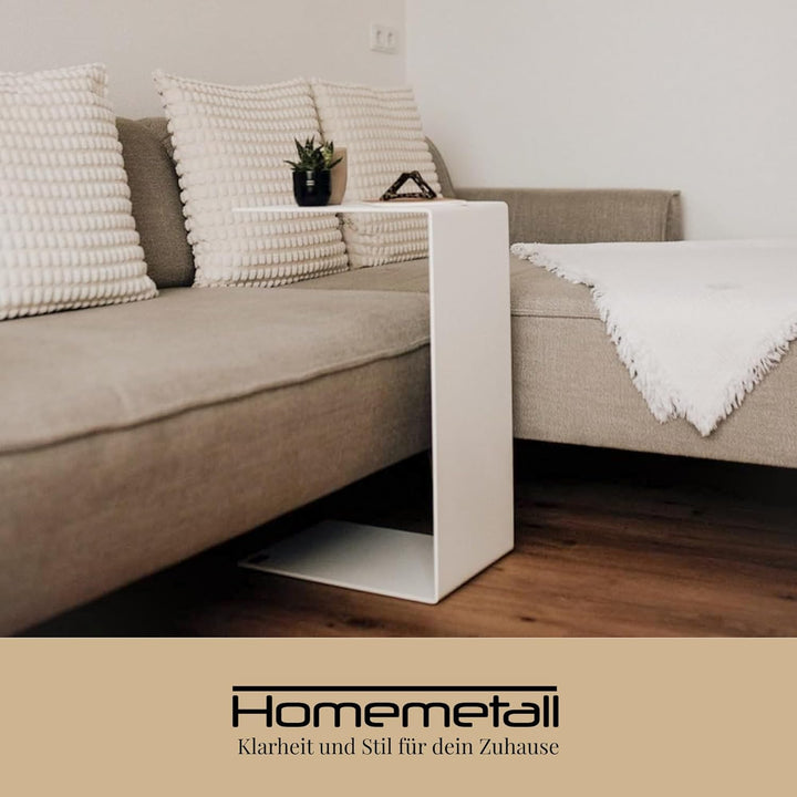 Beistelltisch C-Form aus Metall - pulverbeschichteter Couch Beistelltisch in Weiss - Moderner Abstel