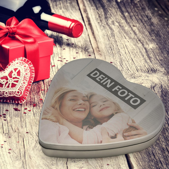 Personalisierte Herzdose mit Foto - Blechdose in Herzform mit eigenem Motiv selbst gestalten Herz (1
