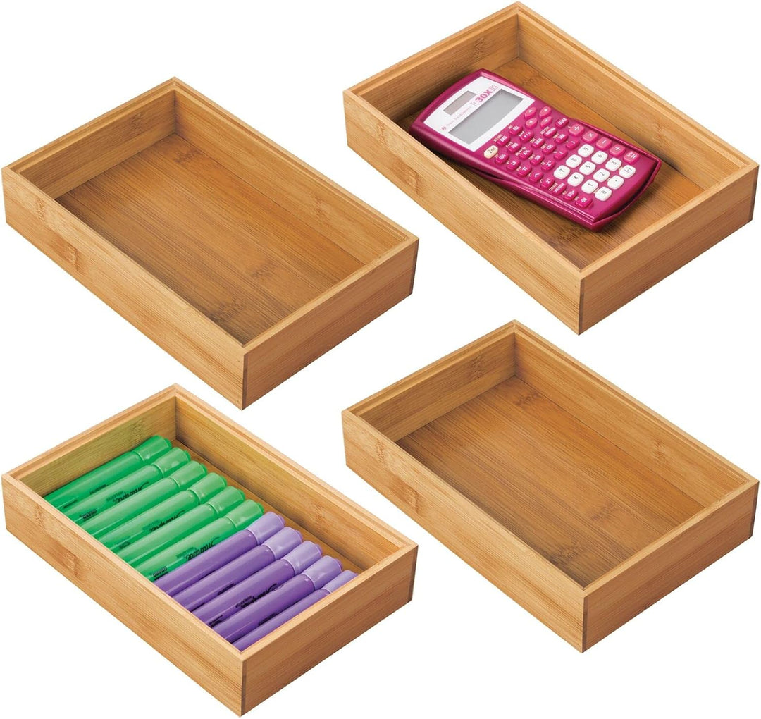 mDesgn 4er-Set Aufbewahrungsbox für Schreibtisch und Waschtisch – rechteckige Schubladenbox aus Bamb