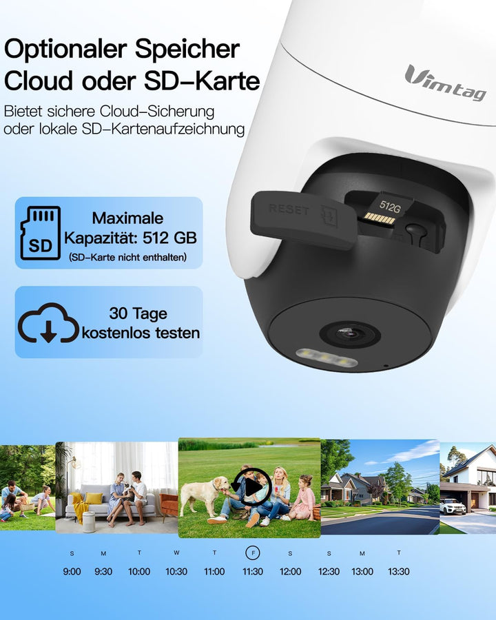 VIM TAG 2,5K Überwachungskamera Aussen, 5G WLAN Kamera Überwachung Aussen,360°PTZ-Aussenkamera mit F