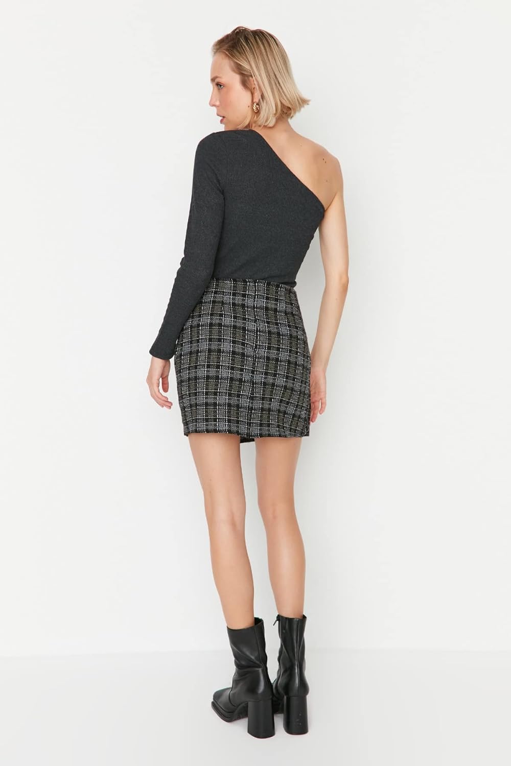 TRENDYOL Damen Mini Zweireihig Straight Webstoff Rock Skirt 36 Khaki, 36 Khaki