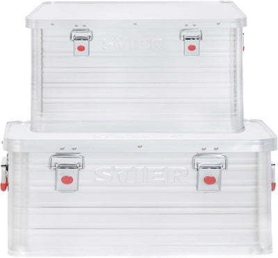 STIER Alubox Set, Aluminiumbox 50L und 85L, stapelbare Transportkisten, Staub- und spritzwasserresis