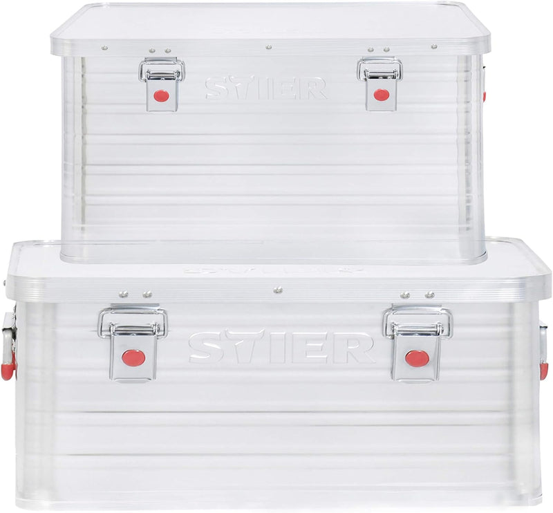 STIER Alubox Set, Aluminiumbox 50L und 85L, stapelbare Transportkisten, Staub- und spritzwasserresis