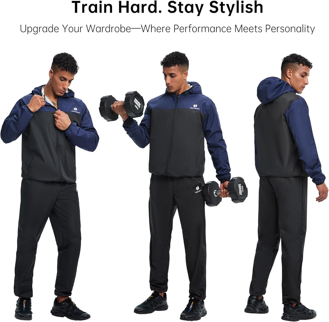HOTSUIT Schwitzanzug Herren Trainingsanzüge Fitnessstudio Workout Übung Saunajacke Hose Ganzkörper S