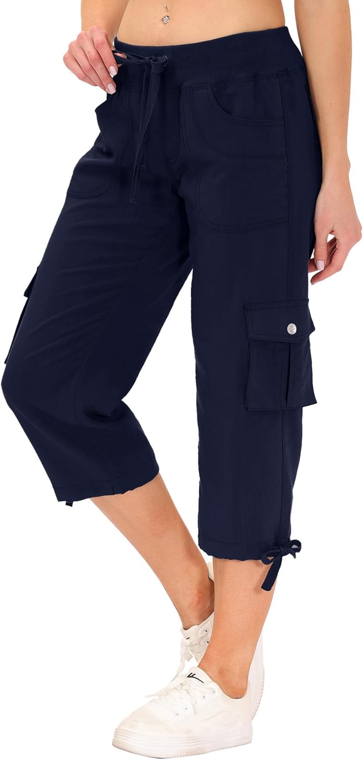 JINSHI Hosen Damen Sommer Cargohose 3/4 Hose Caprihose Wanderhose 6 Taschen | Leicht, Atmungsaktiv,M