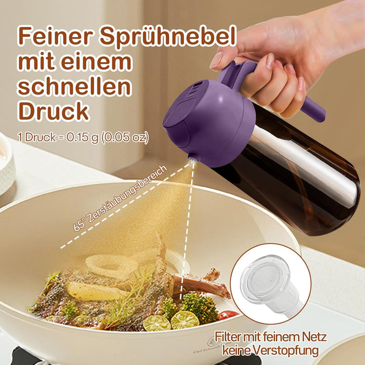 YARRAMATE 2 Stück 470ml Ölsprüher zum Kochen, 2-in-1 UV Schutz ölzerstäuber für die Küche, Bernstein