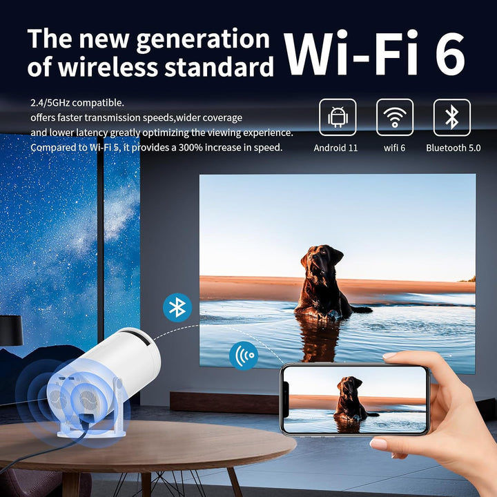 Beamer,Mini Projektor mit WiFi und Bluetooth 4K CWOWDEFU,270°Verstellbarer Ständer,Outdoor Portable