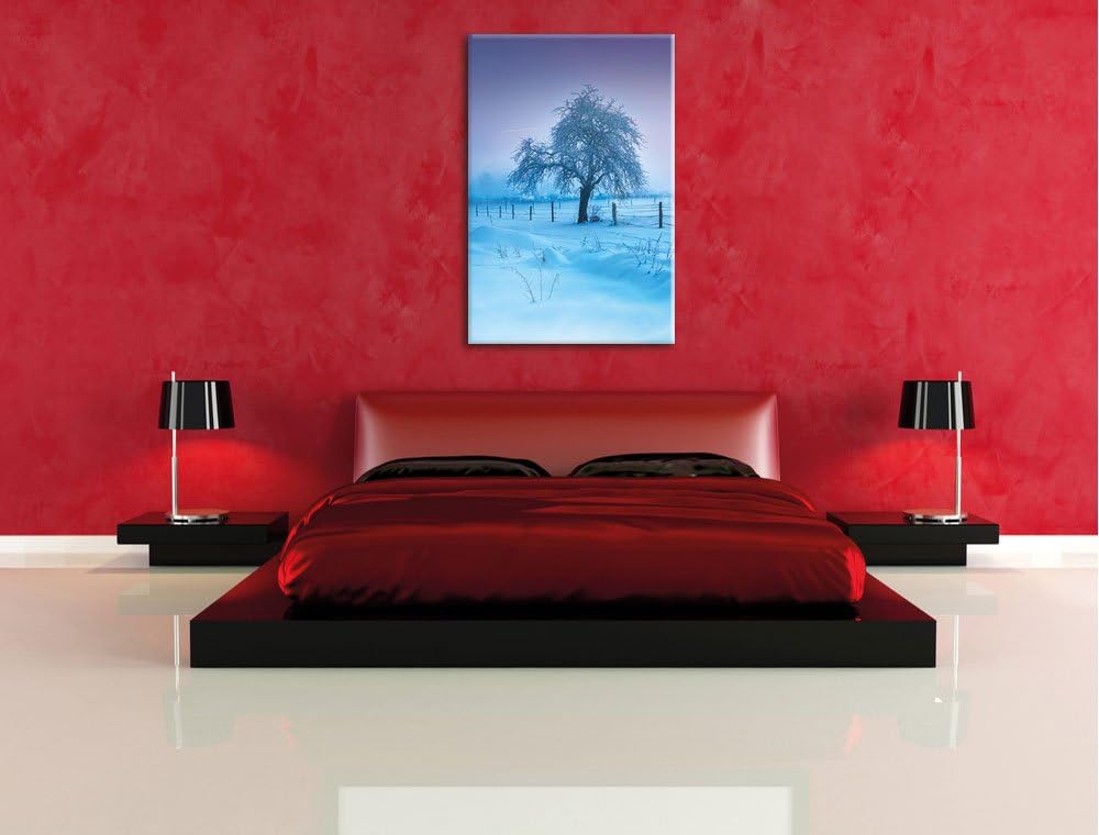 Baum in Winterlandschaft, Format: 100x70 auf Leinwand, XXL riesige Bilder fertig gerahmt mit Keilrah