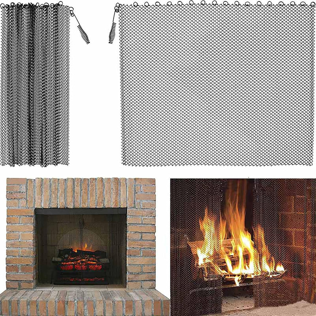 Kamin-Netzvorhang, hitzebeständig, Netzstoff, Kamingitter Vorhang, Metall, Kamin, Standtor, 61 x 55,