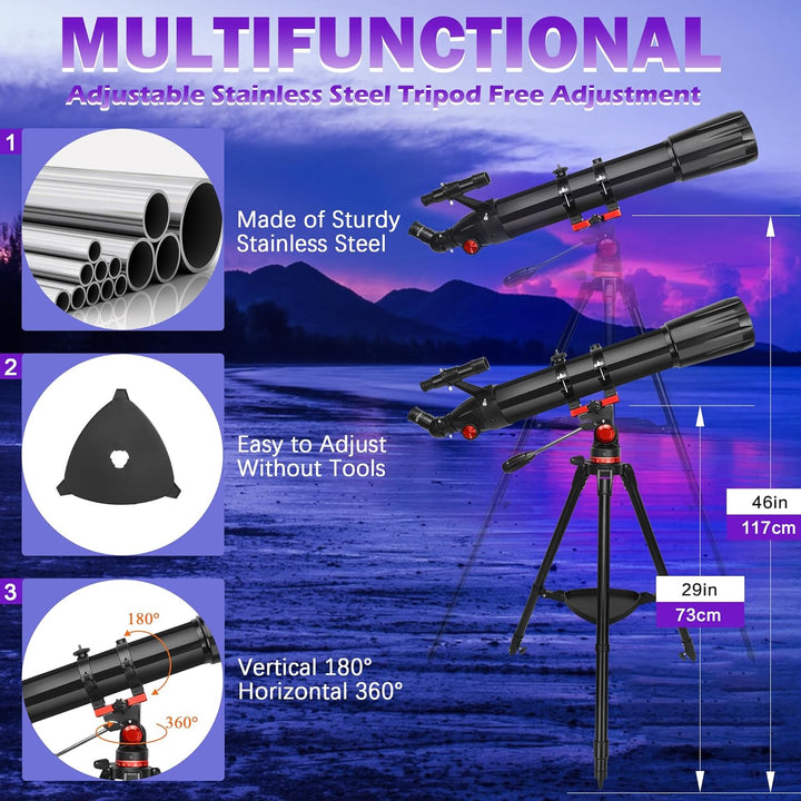 HETEKAN Teleskop, Teleskop Astronomie für Erwachsene, 90 mm Öffnung 900 mm, Profi Refraktor Teleskop