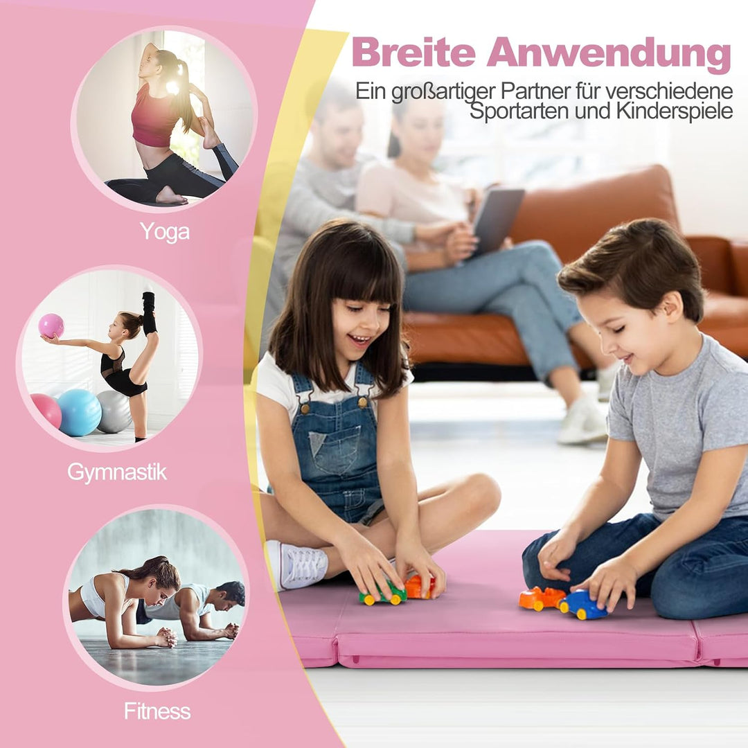 GYMAX 3-fach Trainingsmatte faltbar, tragbare Gymnastikmatte 180 x 60 x 5 cm, Gymnastikmatte mit Kle
