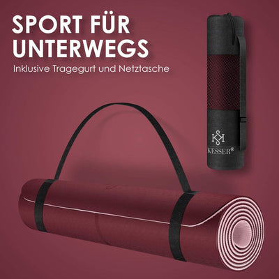 KESSER® Gymnastikmatte mit Tragegurt rutschfest TPE Yogamatte Gepolstert & rutschfest Fitnessmatte,