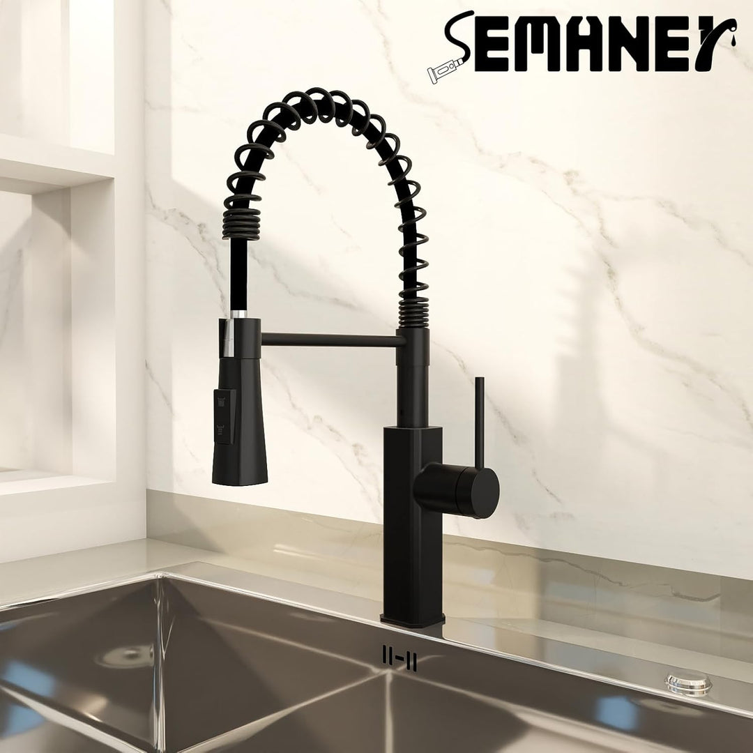 Wasserhahn Küche Schwarz, SEMANEY Hochdruck Küchenarmatur Ausziehbar, Armatur Küche mit Brause 2 Str