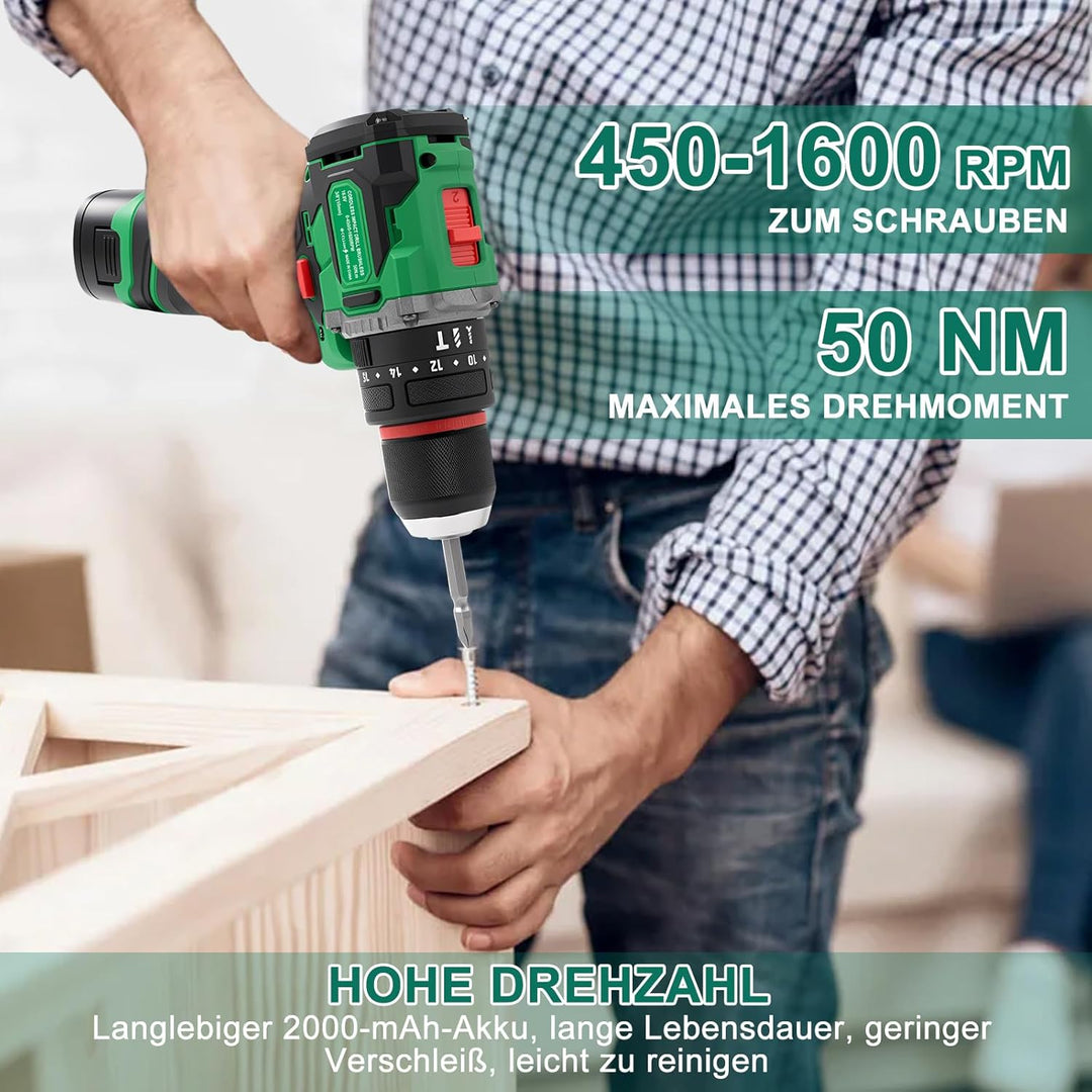Akku Bohrschrauber, 16.8V 50 N.m Akkuschrauber Klein Bohrmaschine Akkubohrschrauber Set Mit 2 * 2.0a