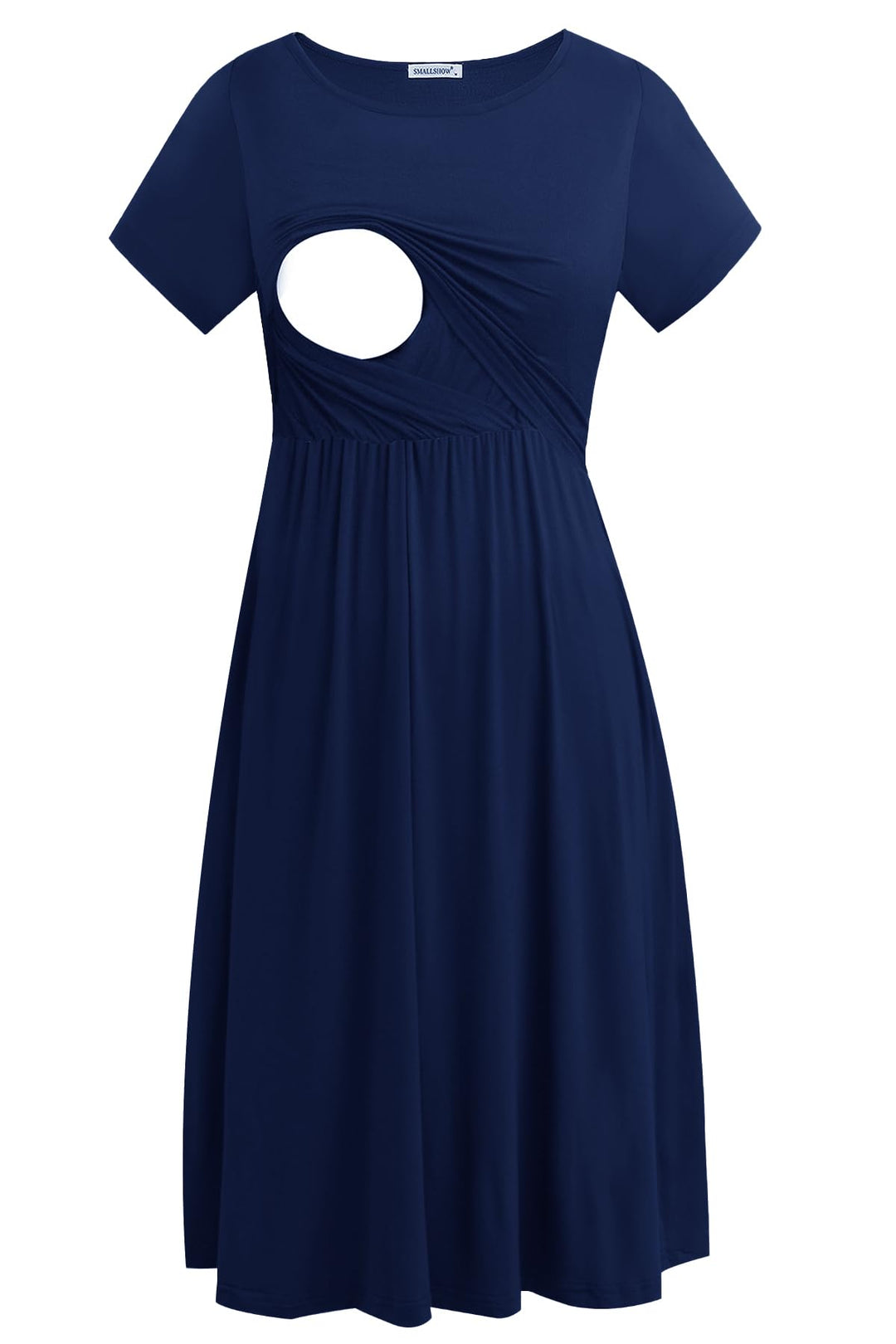 Smallshow Damen Lässiges Kurzarm Stillkleid Umstandskleid für Stillen Marine L, Marine L