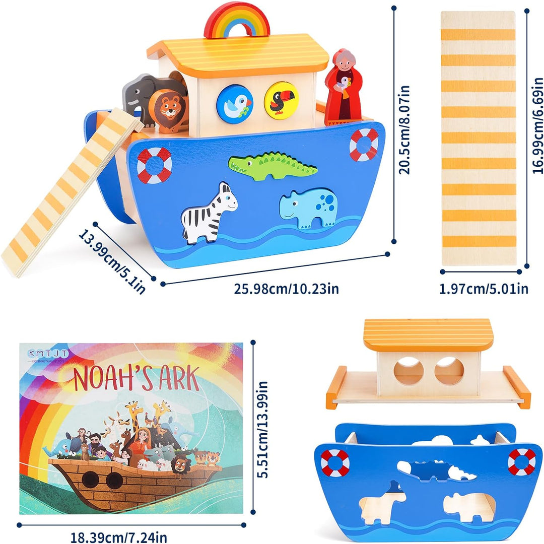 Arche Noah Holz | Holzspielzeug ab 1 2 3 Jahr Kinder | Taufgeschenke für Jungen Mädchen | Montessori