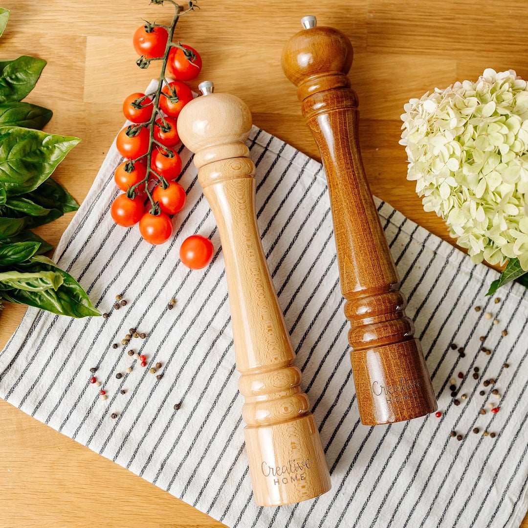 Creative Home Grosse Salz Pfeffermühle Holz | Set von 2 Mühlen mit Mini-Holzschaufel | 31,5cm Höhe |
