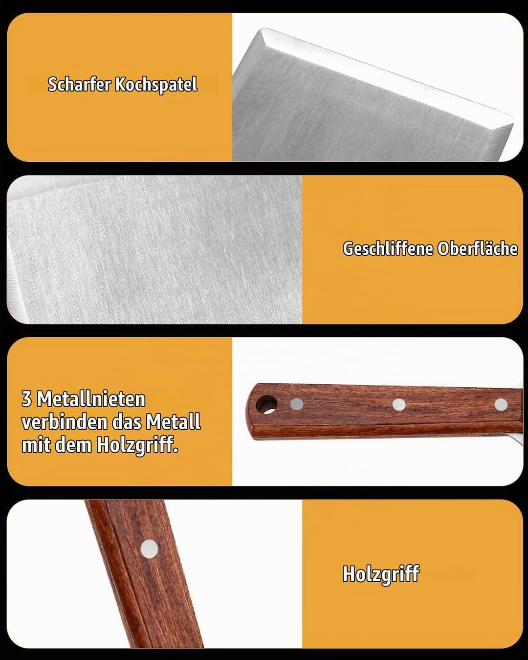 Kureny Grillspachtel Set aus Edelstahl,Grillspachtel Set mit Holzgriff,Kreativer Grillwender, Einzig
