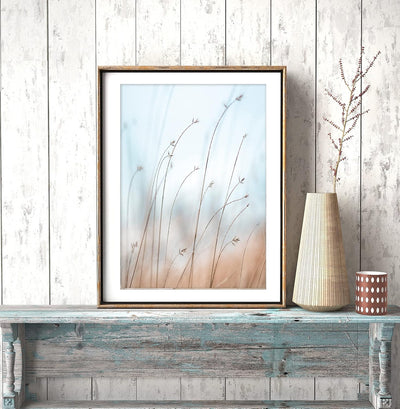 artpin® Moderne Poster Set - Bilder Wohnzimmer Deko Schlafzimmer - Pampas Gras Beige Meer Strand Bil