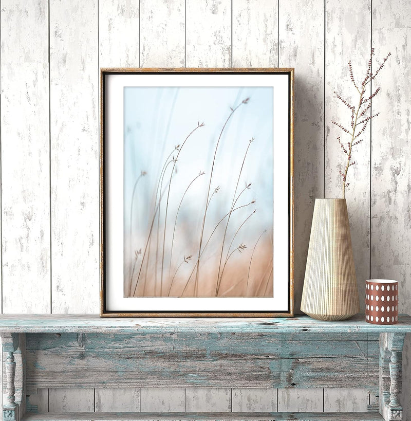 artpin® Moderne Poster Set - Bilder Wohnzimmer Deko Schlafzimmer - Pampas Gras Beige Meer Strand Bil