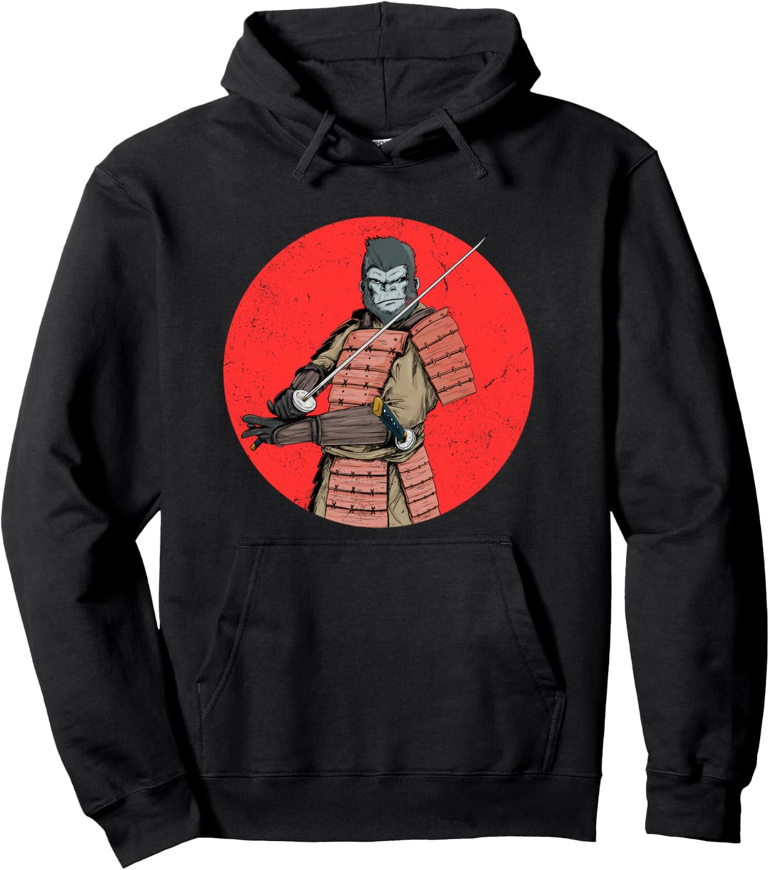 Samurai Gorilla vor der japanischen aufgehenden Sonne Pullover Hoodie