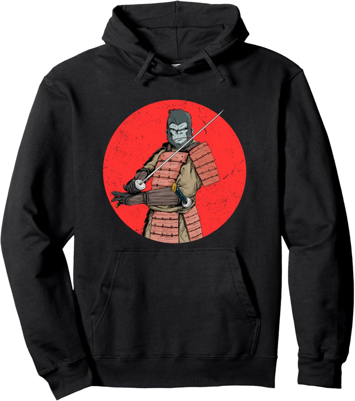 Samurai Gorilla vor der japanischen aufgehenden Sonne Pullover Hoodie