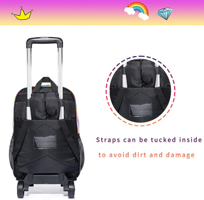 HTgroce Coole Mädchen Schwarz Trolley Rucksack 2 in 1 Kinderkoffer Rucksack with Lunchpaket Schreibw