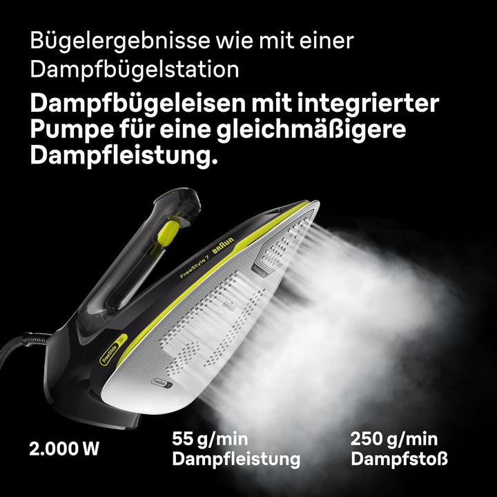 Braun FreeStyle 7 – Dampfbügeleisen mit ergonischem Griffdesign, Bügelergebnisse wie mit einer Dampf