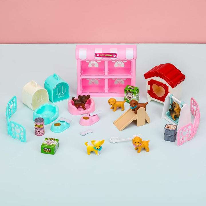27 Stück Hund Puppenhaus Zubehör, Realistische Hundefiguren Spielzeugset mit Mini Hundefiguren, Hund