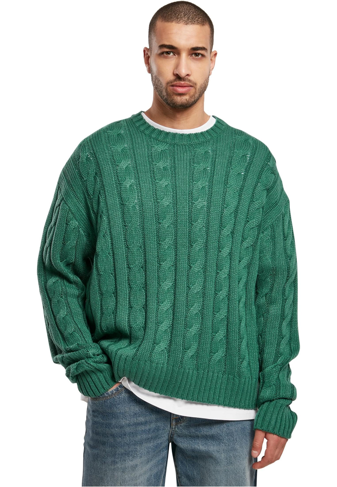 Urban Classics Boxy Sweater, legerer einfarbiger oversize Männer Strickpullover mit Zopfmuster, erhä