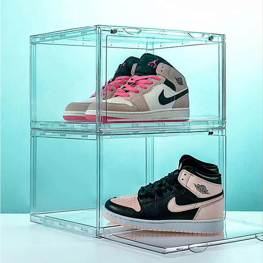 MECC Klare Schuhbox, stapelbarer Acrylschuhschrank, mit Magnettür,14.4x10.6x8inch/36x27x20cm (Clear